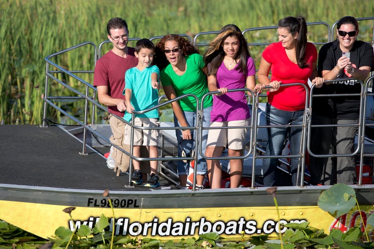 Passengers on an airboat tour