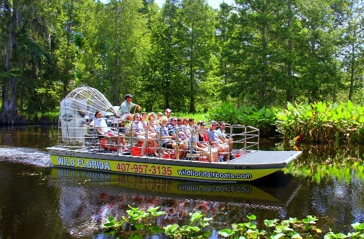 Group of people on airboat tour in Orlando at Wild Florida